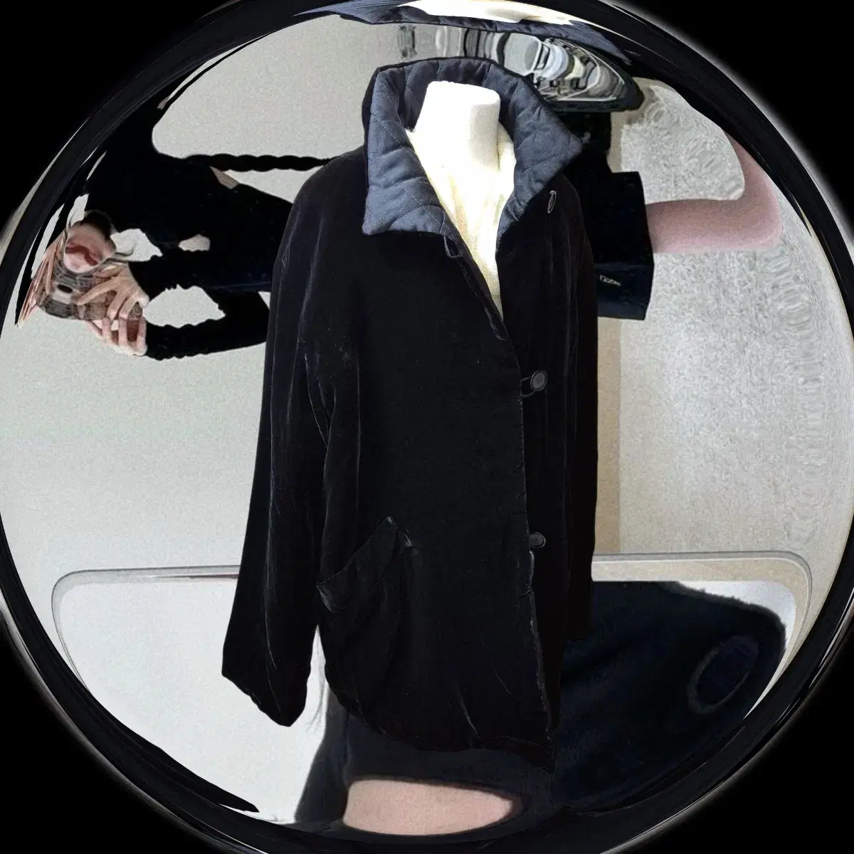 Vintage Black velour Button Coat