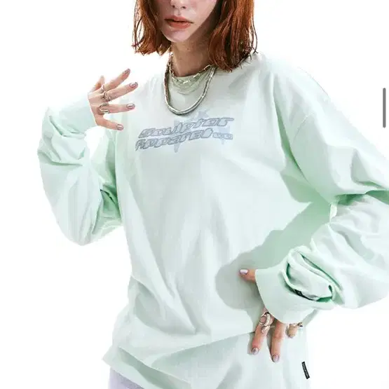 Glitter Cyberpunk L/S Tee Pale Mint