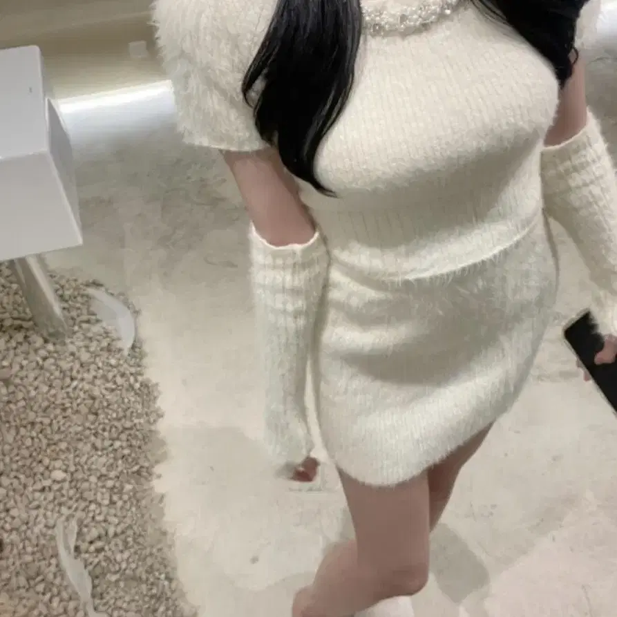 Angora cubic knit Ivory