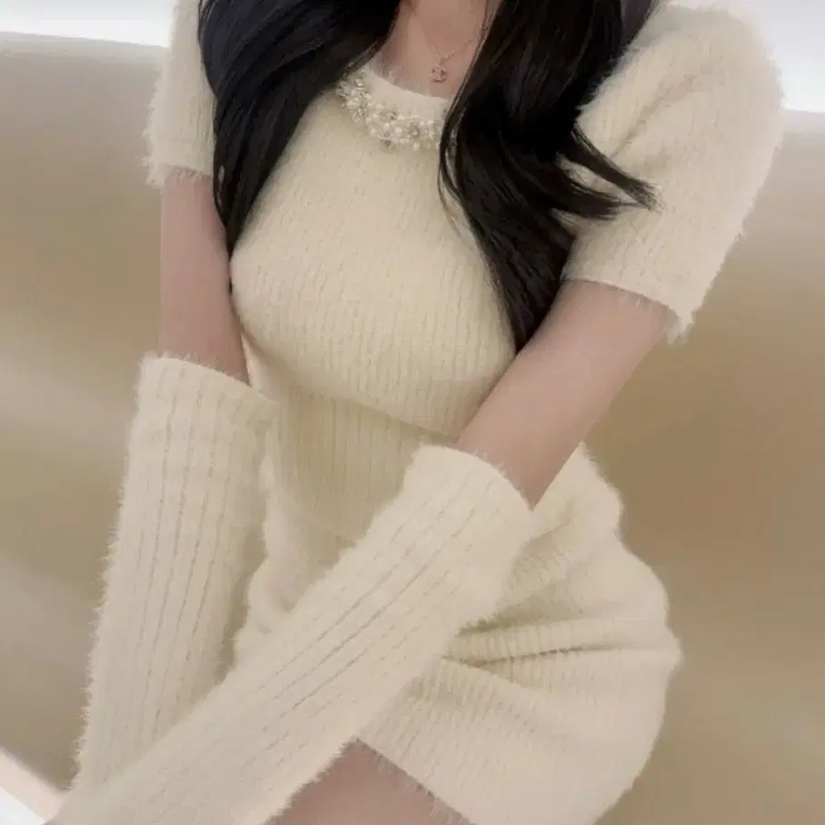 Angora cubic knit Ivory