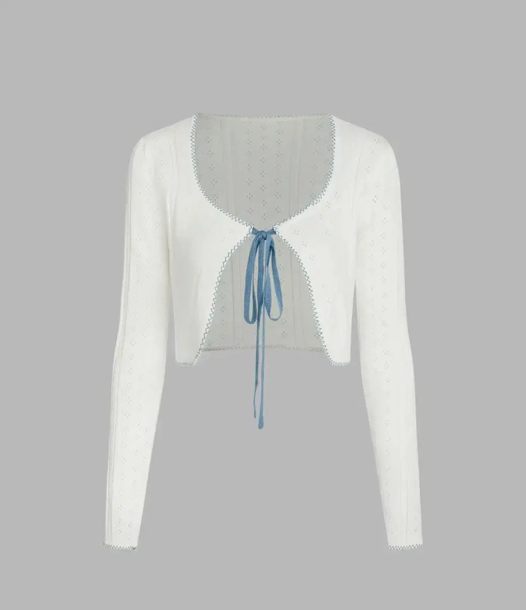 Shop Sida Knit Sweater U-neck Contrast Ribbon Eyelet Punching bloo Cardigan Bolero