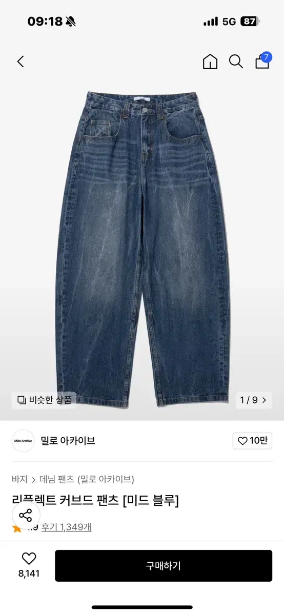 밀로 아카이브 커브드 팬츠 미드블루