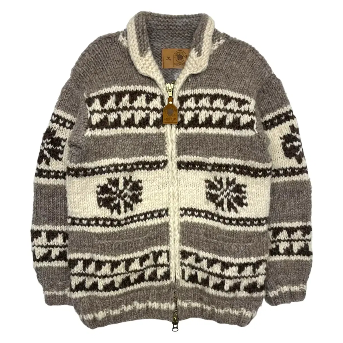 Canadian sweater Cowichan knit zip-up cardigan