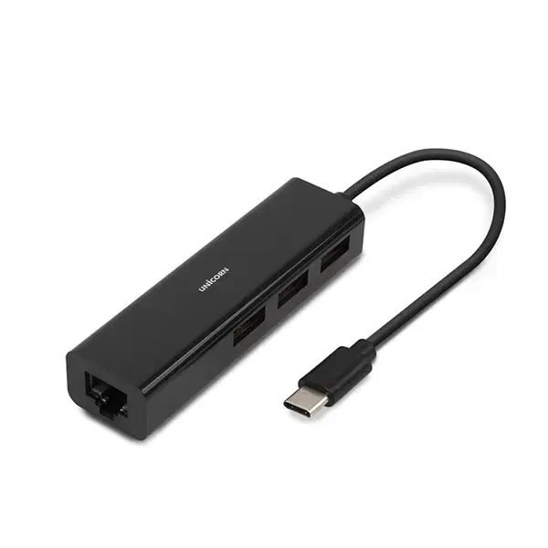 블랙 C타입 USB2.0 유선랜카드 3포트허브