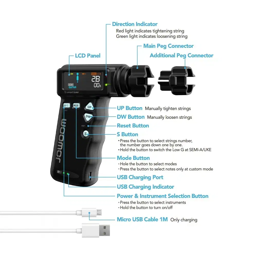 기타 우쿨렐레 튜너 현 줄 스트링 와인더 충전식 내장