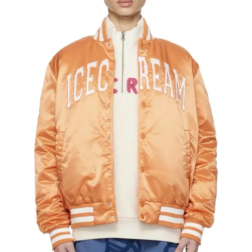 [M] BBC icecream 컬리지 사틴 봄버 오렌지