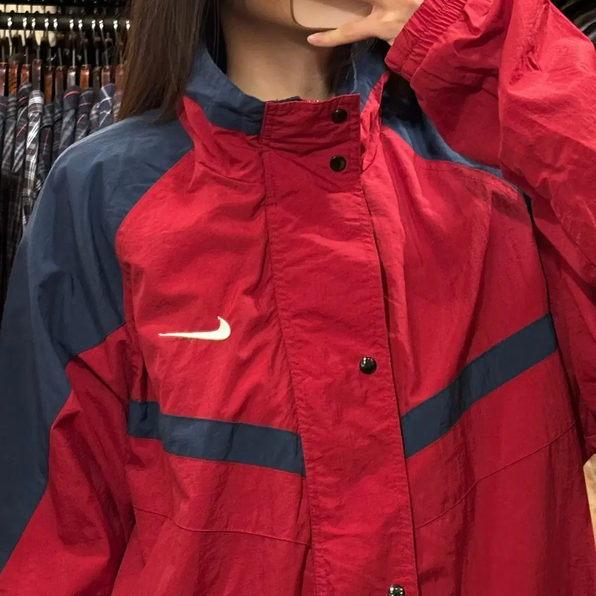 [HI] NIKE 나이키 스우시 배색 바람막이 레드 XL