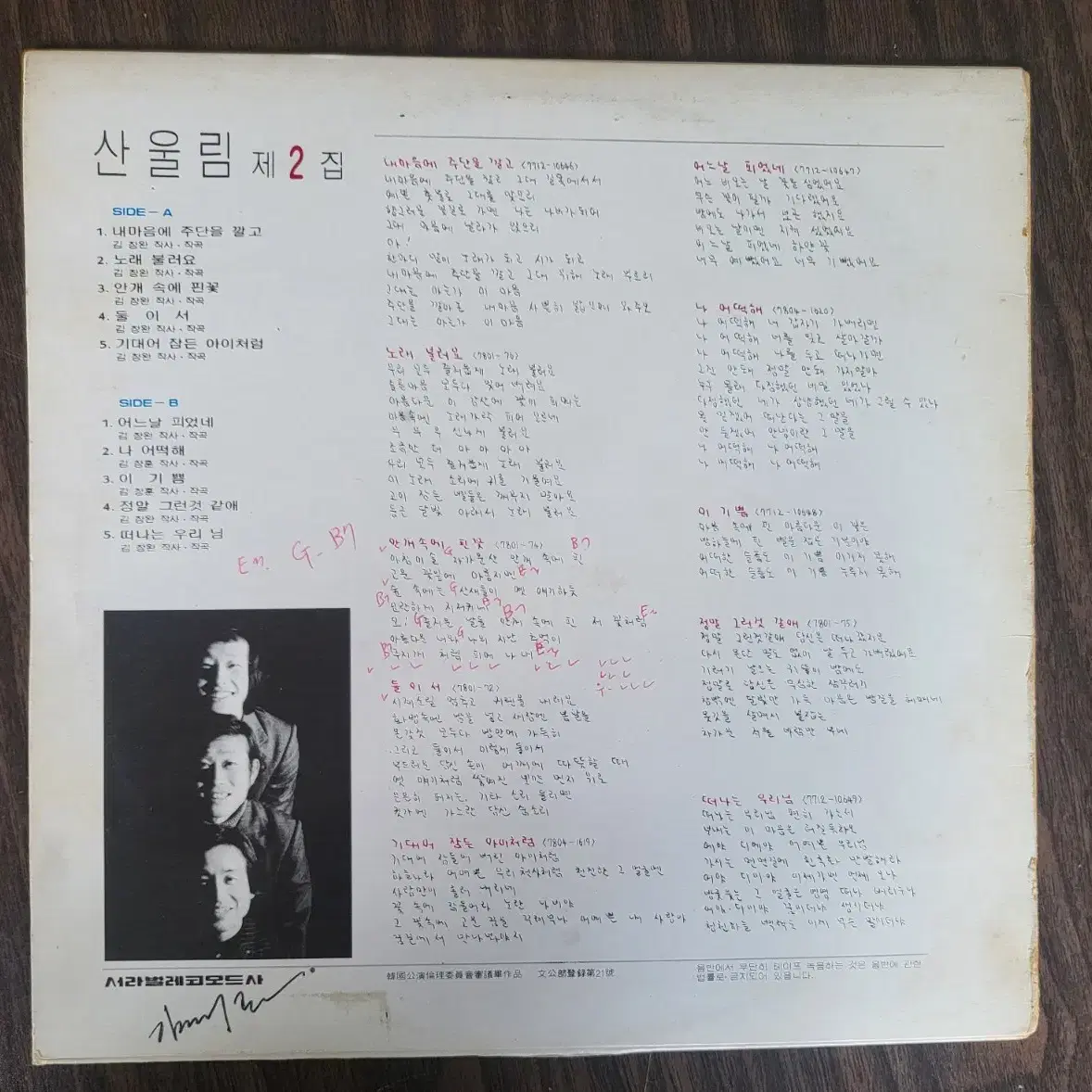 LP 산울림2집 (초반 1978 )  (민트급 음반)