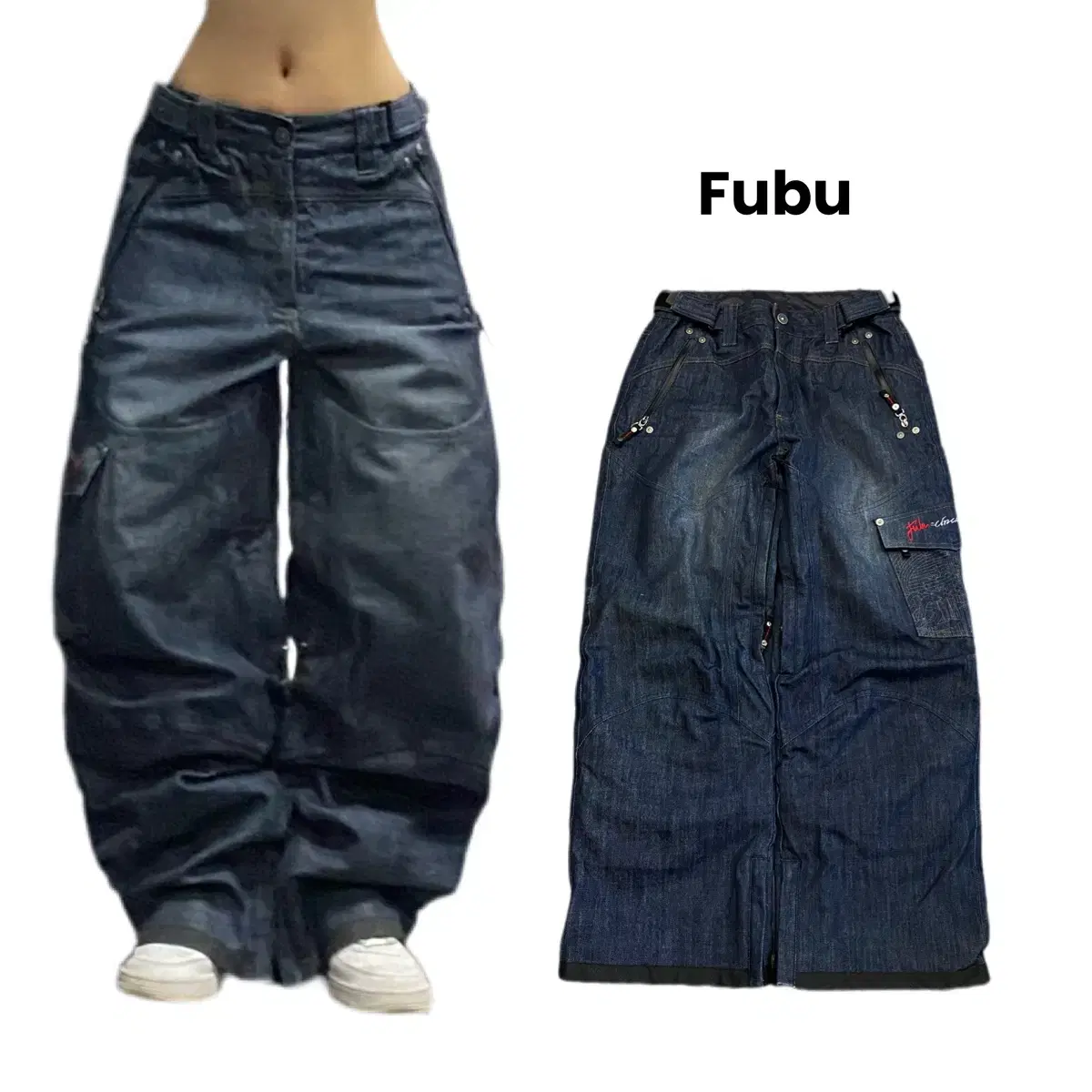 FUBU 후부 데님 카고 와이드 스키팬츠