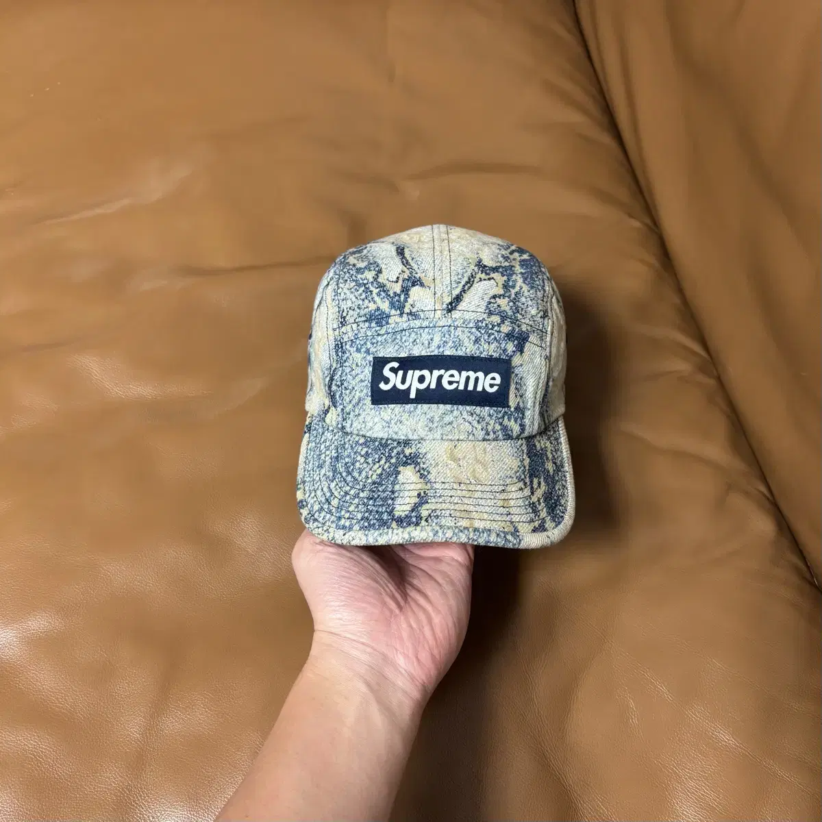 Supreme 슈프림 캠프캡 모자 (Washed Snake Denim)