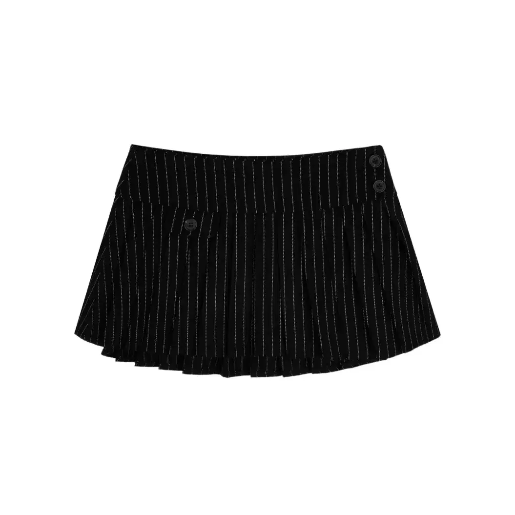 클리시어 스트라이프 플리츠 Canele fake pocket skirt