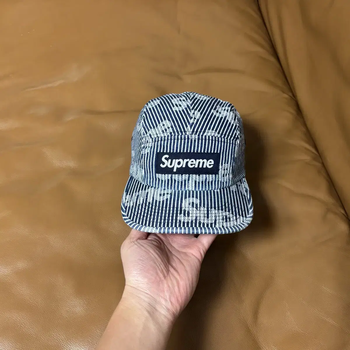 Supreme 슈프림 데님 캠프캡 모자 (Stripe Denim)