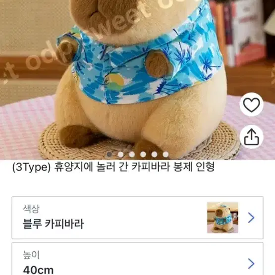 여름휴가 여름휴양지 블루 카피바라 40cm 인형