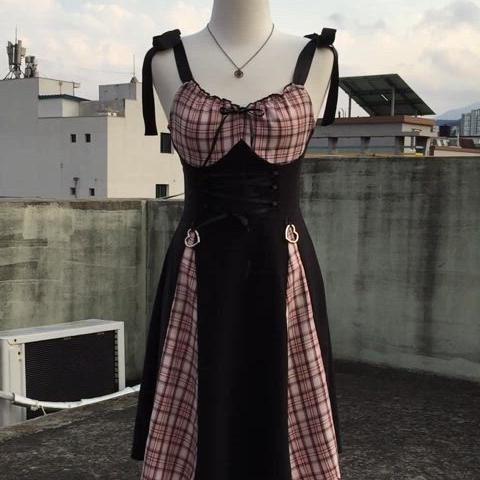 (romwe) kitsch check corset dress