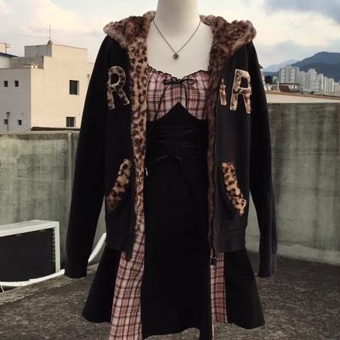 (aimerfeel) leopard fur zip-up hood