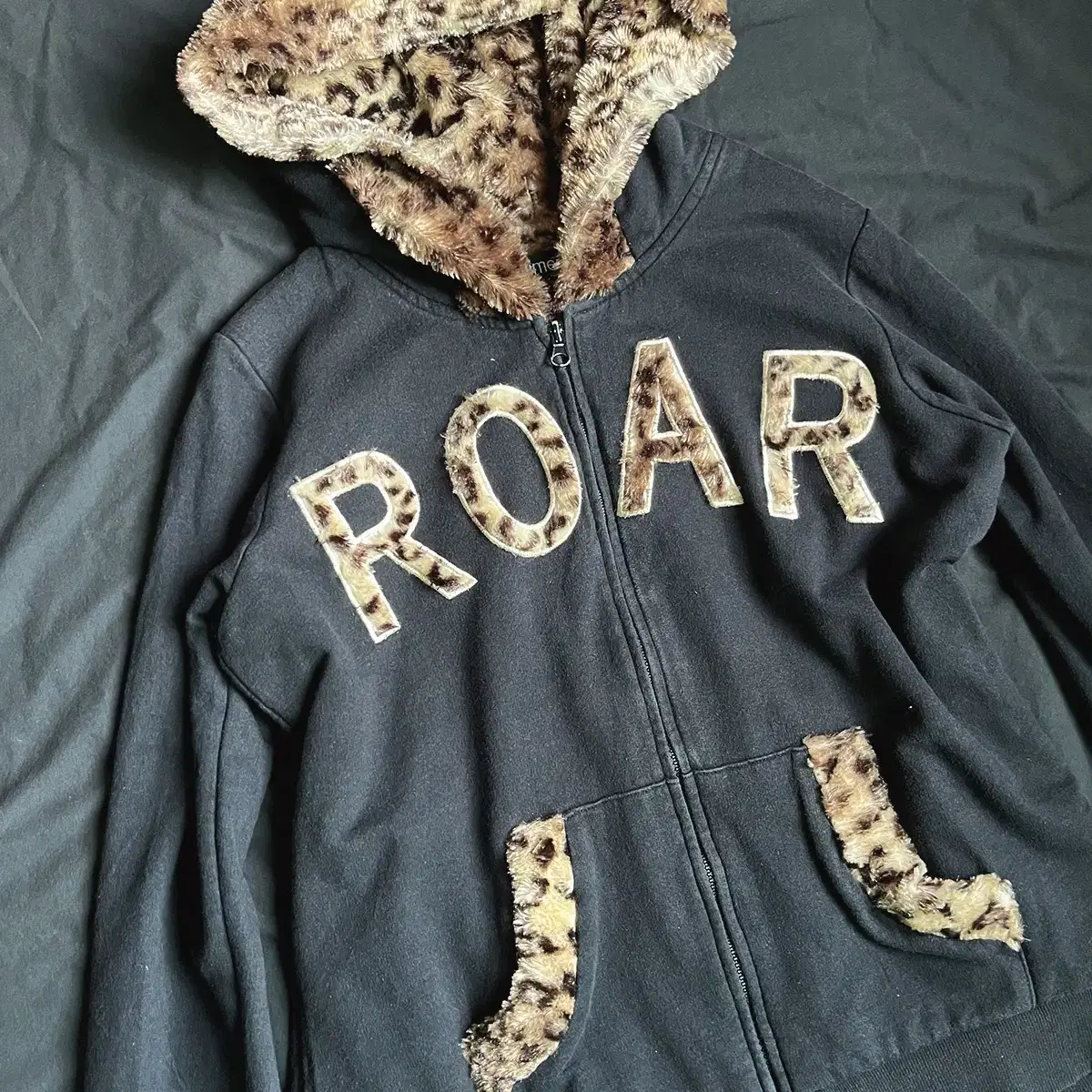 (aimerfeel) leopard fur zip-up hood