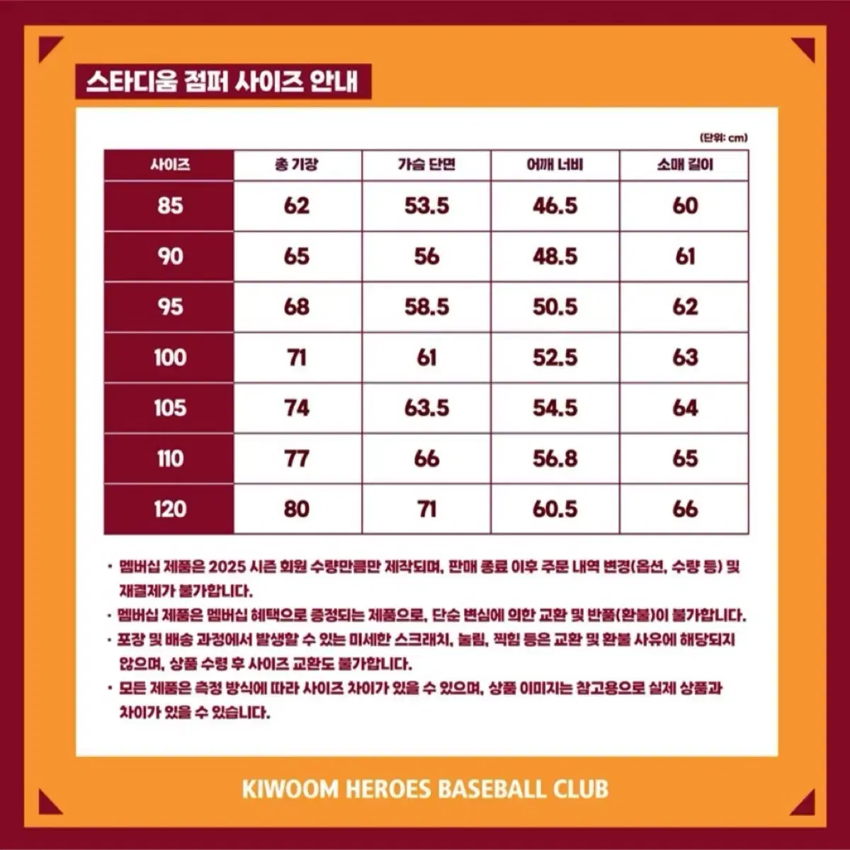 2025 시즌 키움히어로즈 멤버십 상품 일괄 양도 키움 스타디움 점퍼