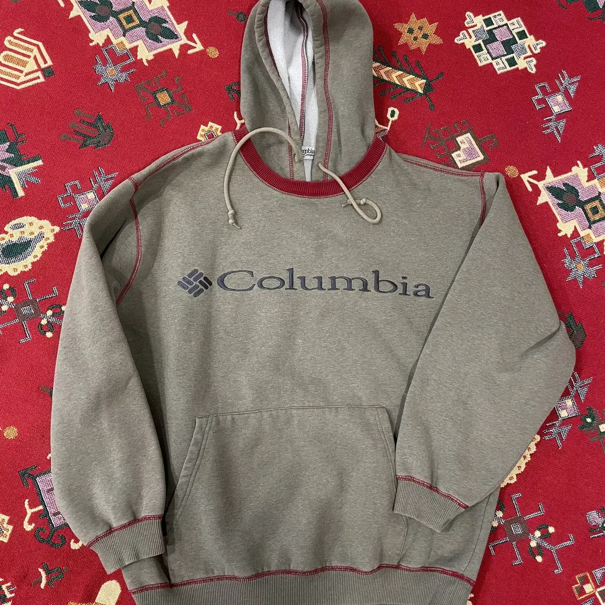 (100) 90s Columbia 스펠아웃 레드 스티치 후드티