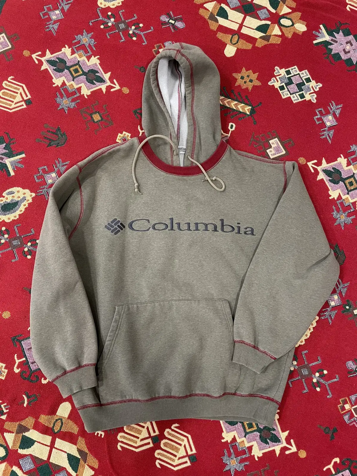 (100) 90s Columbia 스펠아웃 레드 스티치 후드티