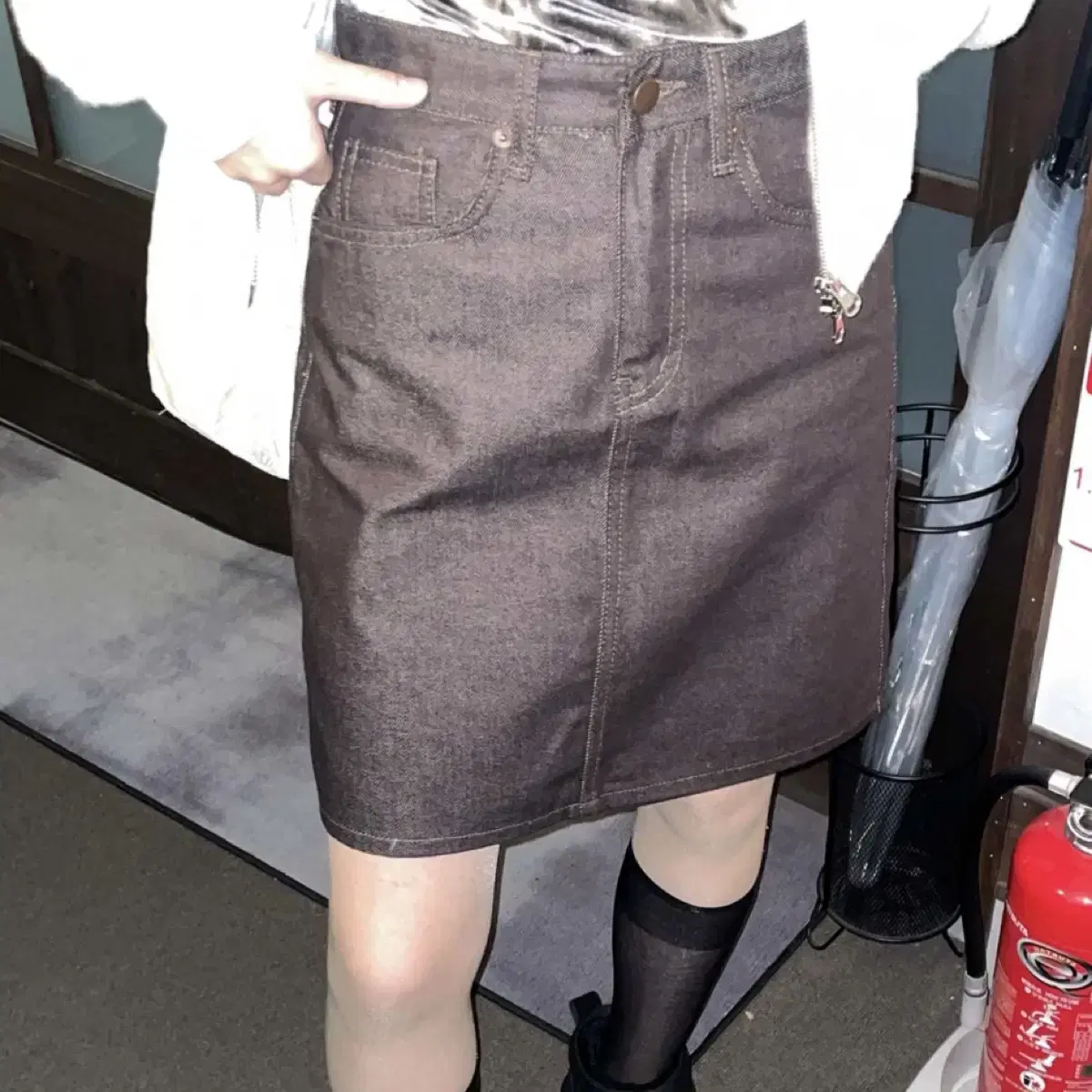 김아홉 dark color midi skirt