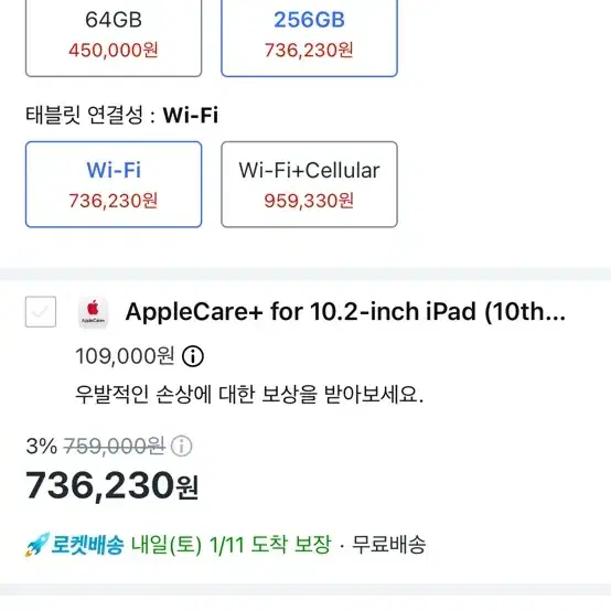 아이패드 10세대 256GB Wi-Fi 실버