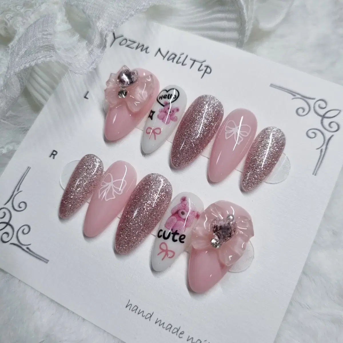 Yozm NailTip 핑크베어반짝이