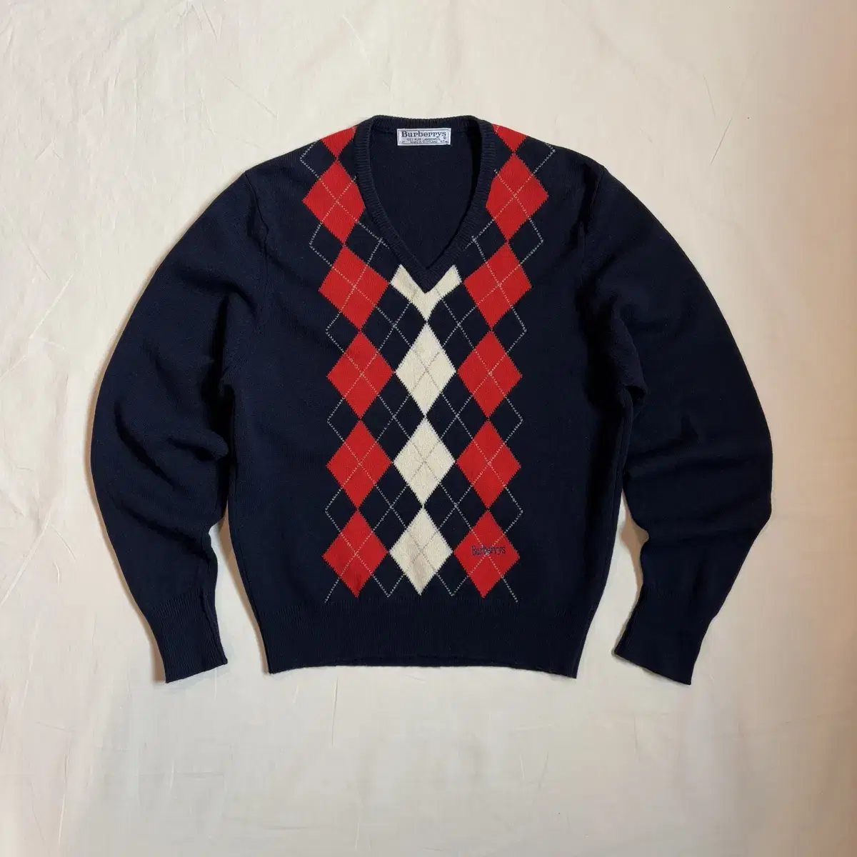 70s-80s BURBERRY's Argyle knit (42, 107cm / W 55)