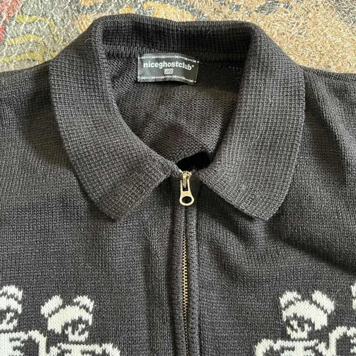 나이스고스트클럽 SKELETONS ZIP POLO KNIT (L)