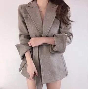 amood 컬러 허리끈 벨트 하프 하프 코트 코트 베이지 한국