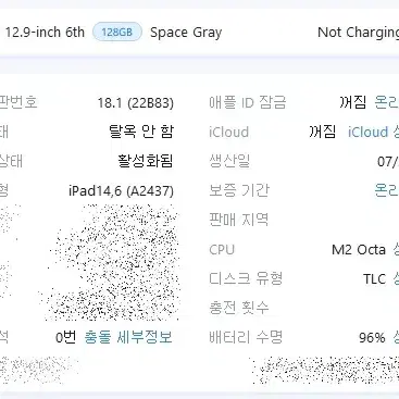 아이패드 프로 12.9 6세대 128g 스그 팝니다.