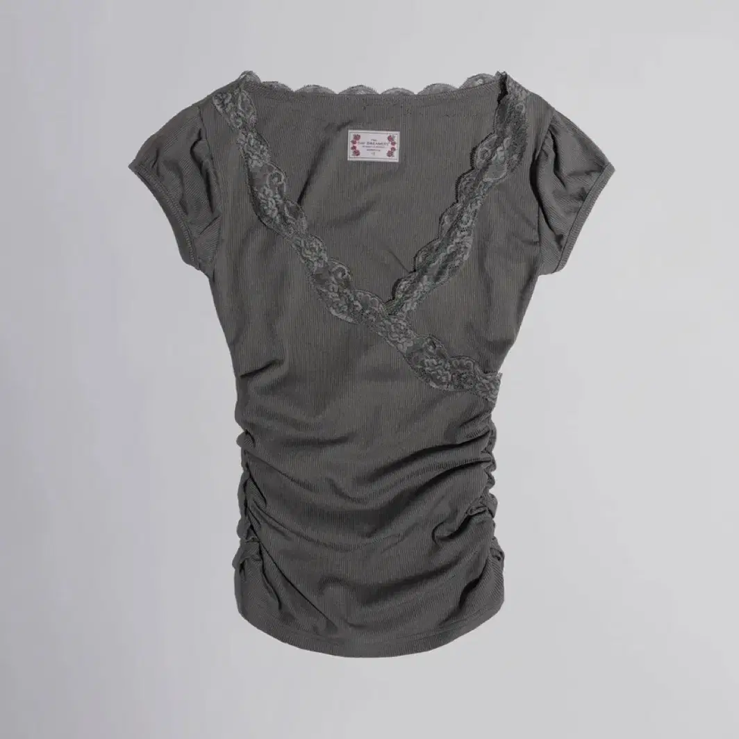 스컬프터 Lace Trim Wrap Tee Charcoal