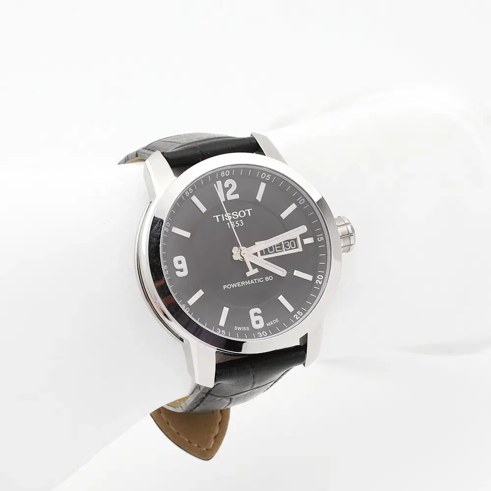 티쏘 파워매틱 80 남성 가죽시계 블랙다이얼 오토매틱 39mm