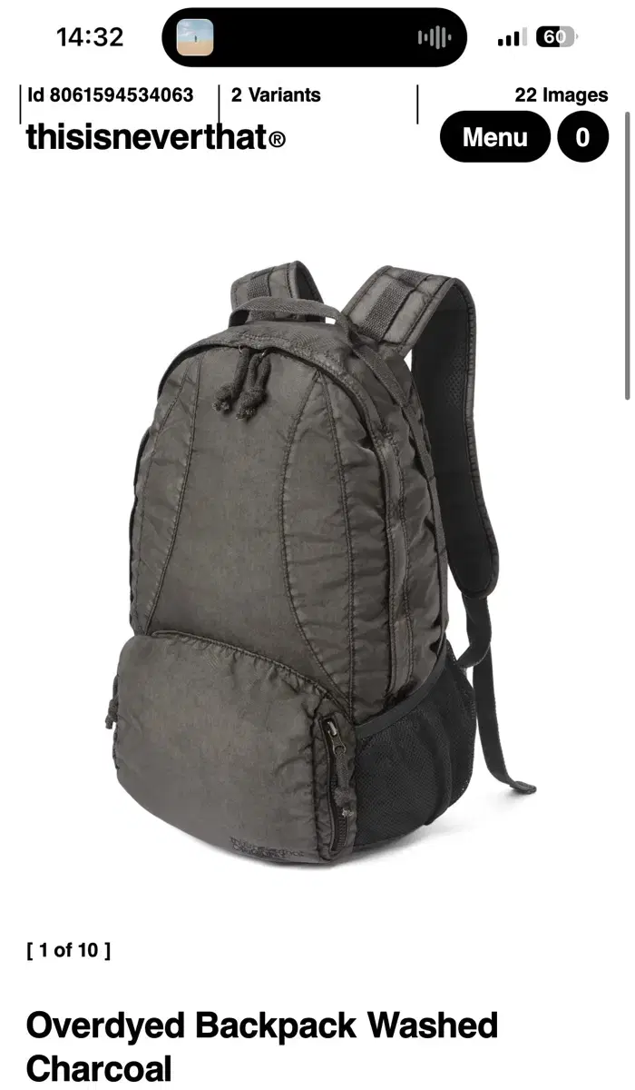 디스이즈네버댓 Overdyed Backpack Washed Charcoa