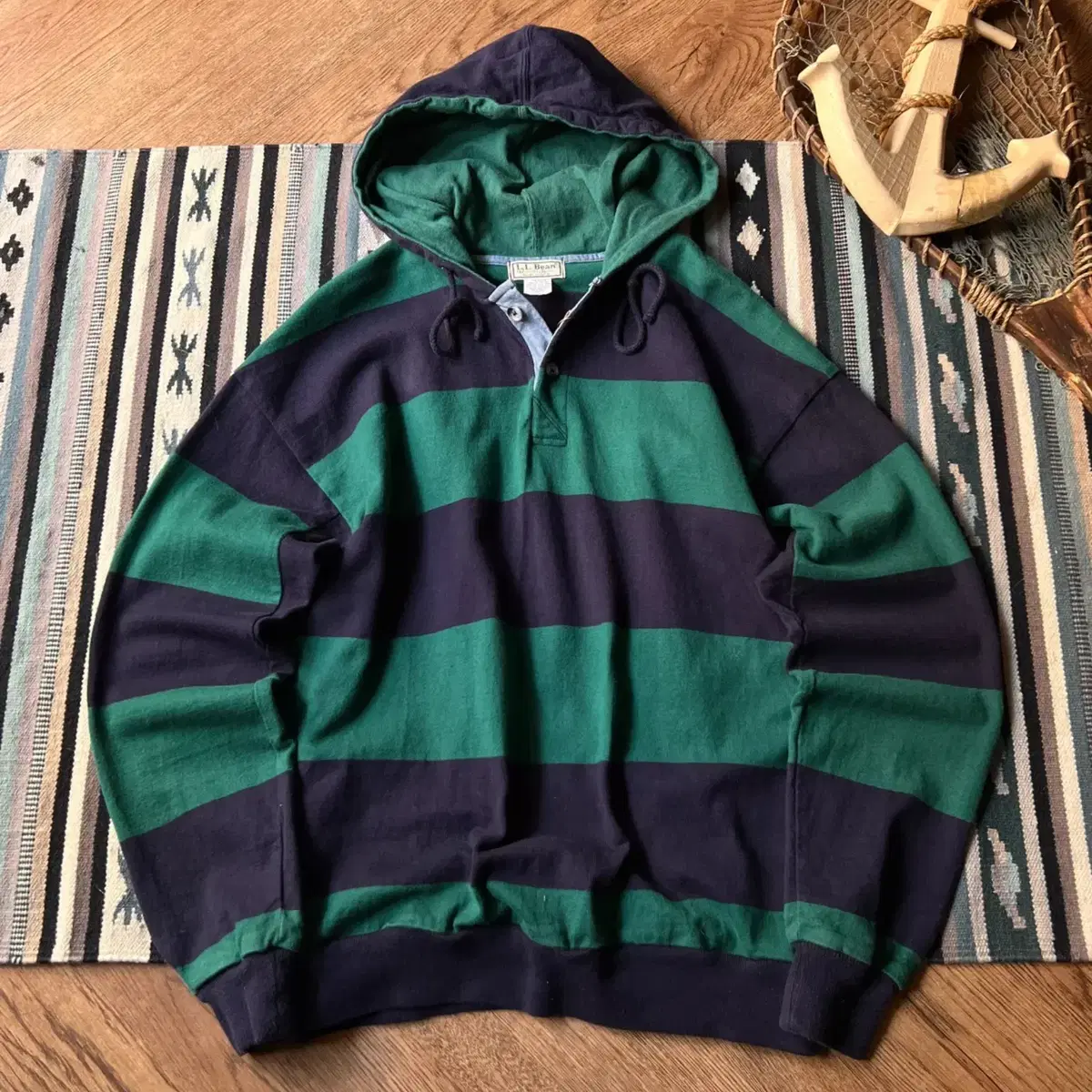 [L]90's 엘엘빈 Made in USA 후드 럭비 티셔츠