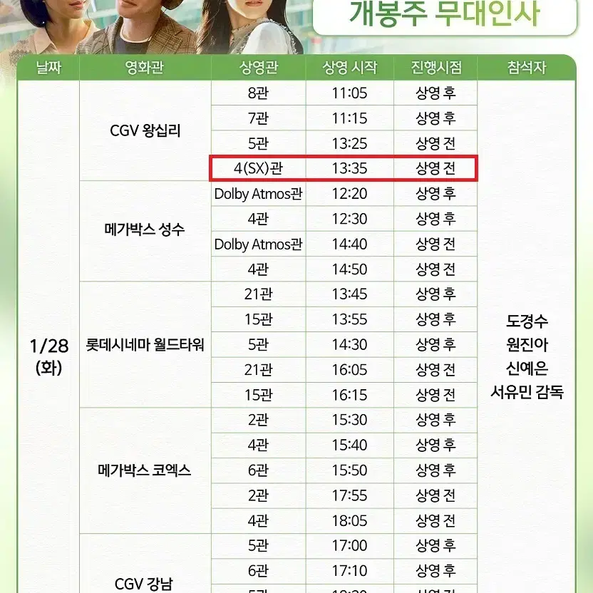 1/28 말할수없는비밀 무대인사 B열 2연석 정가 양도 왕십리CGV 시영