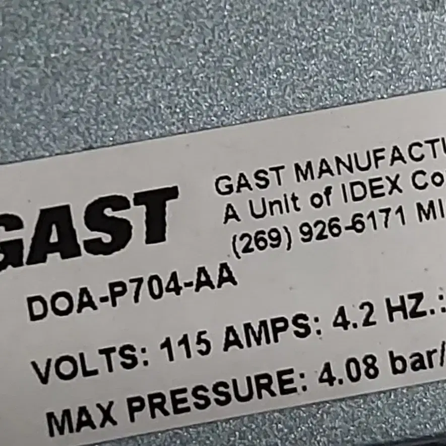 GAST DOA-P704-AA 진공 펌프 1/8 Hp