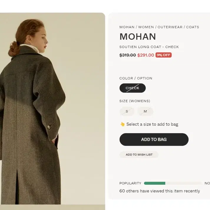 MOHAN(모한)SOUTIEN LONG COAT CHECK