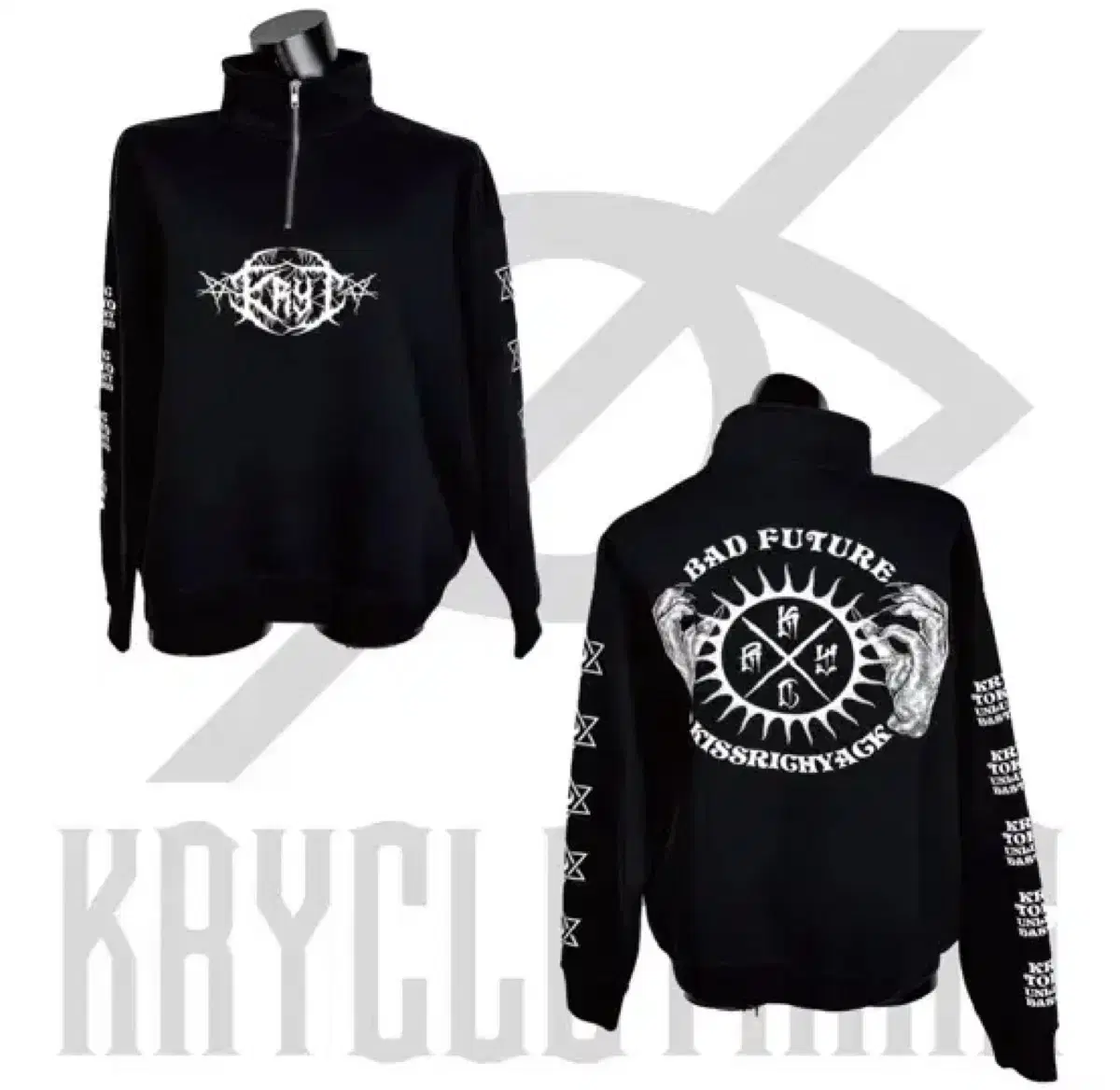 kry clothing 빅 하프 집업 기모 블랙 지뢰계 중성계 서브컬쳐