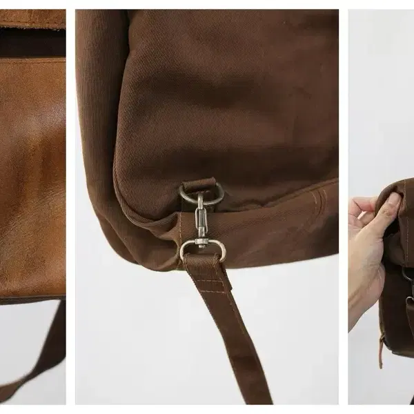 cow leather & twill backpack