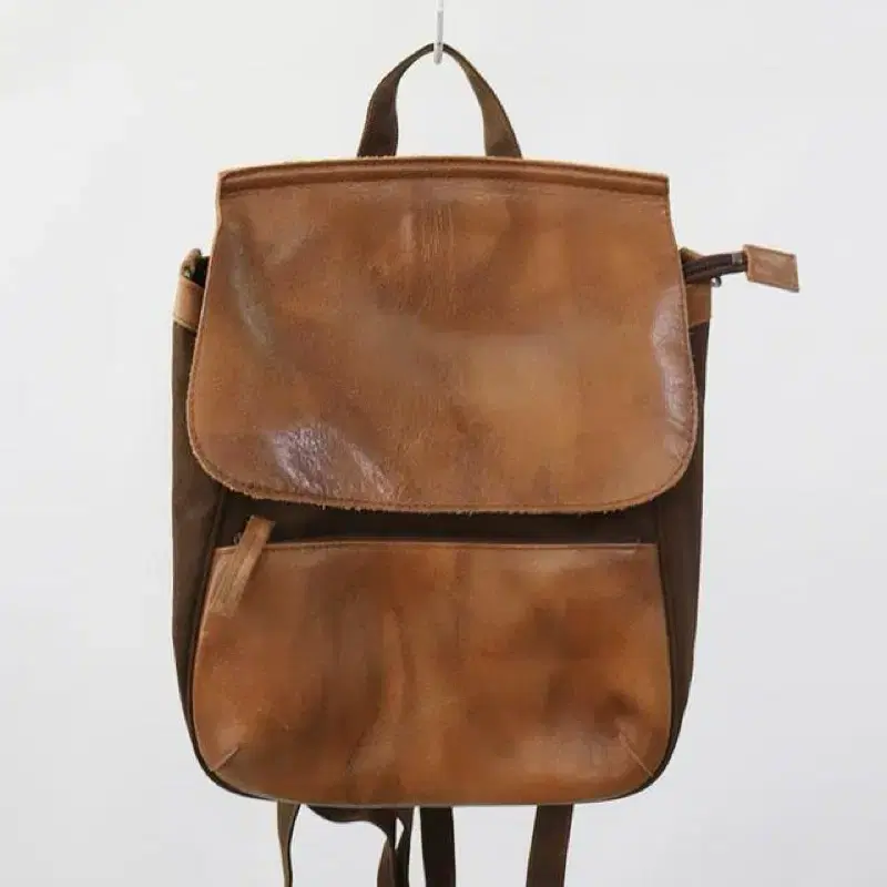 cow leather & twill backpack