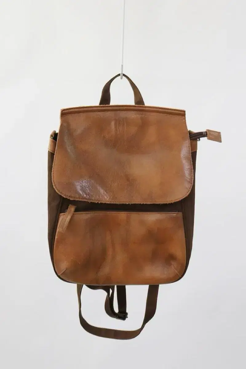 cow leather & twill backpack