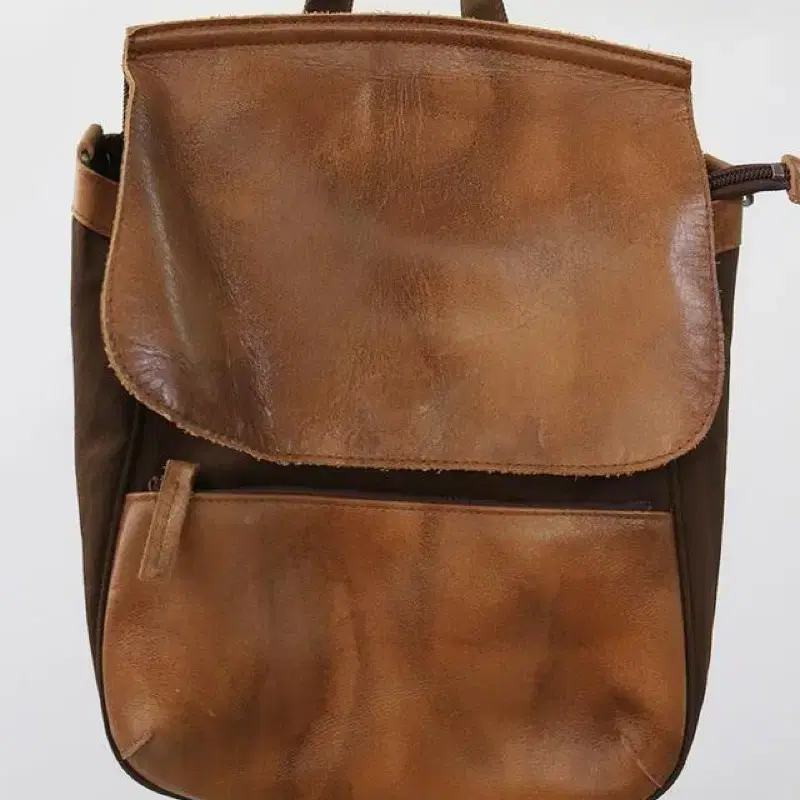 cow leather & twill backpack