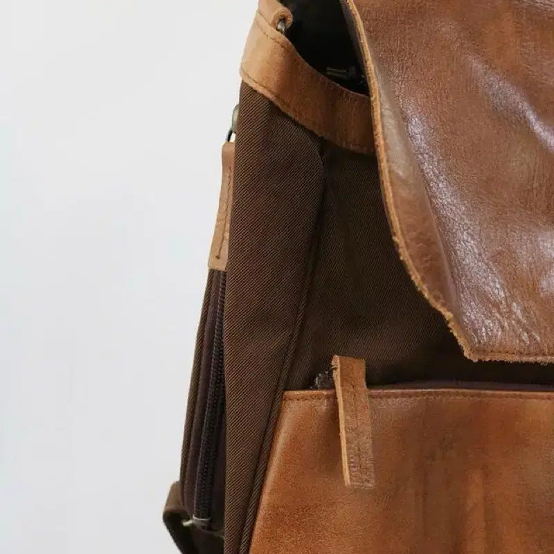 cow leather & twill backpack