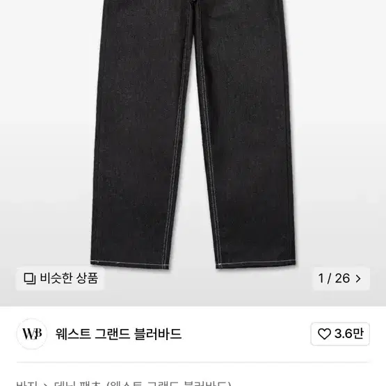 웨스트 그랜드 블러바드 세미와이드 생지 데님 팬츠 BLACK INDIGO