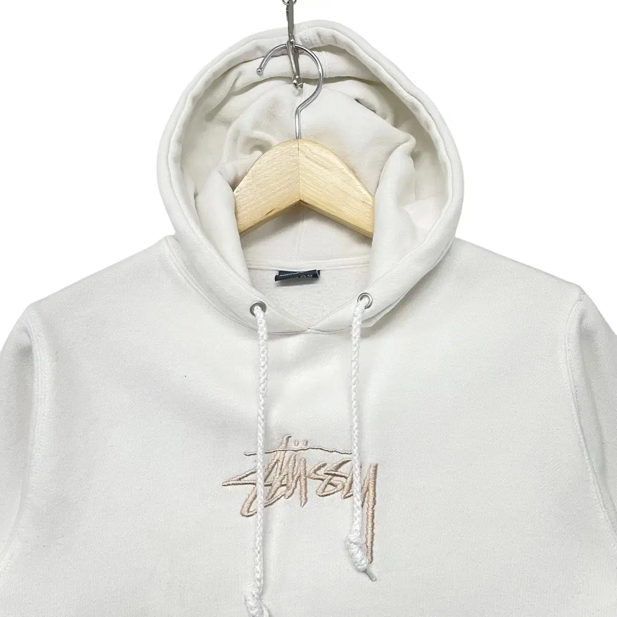 스투시 Stussy 핑크 스탁 자수 로고 후드티 화이트