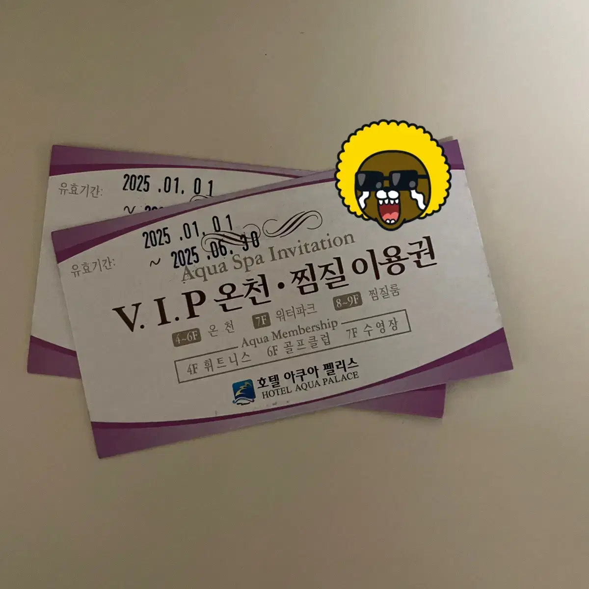 부산 광안리 아쿠아팰리스 VIP 온천,찜질이용권 현물 2매 기한 2025