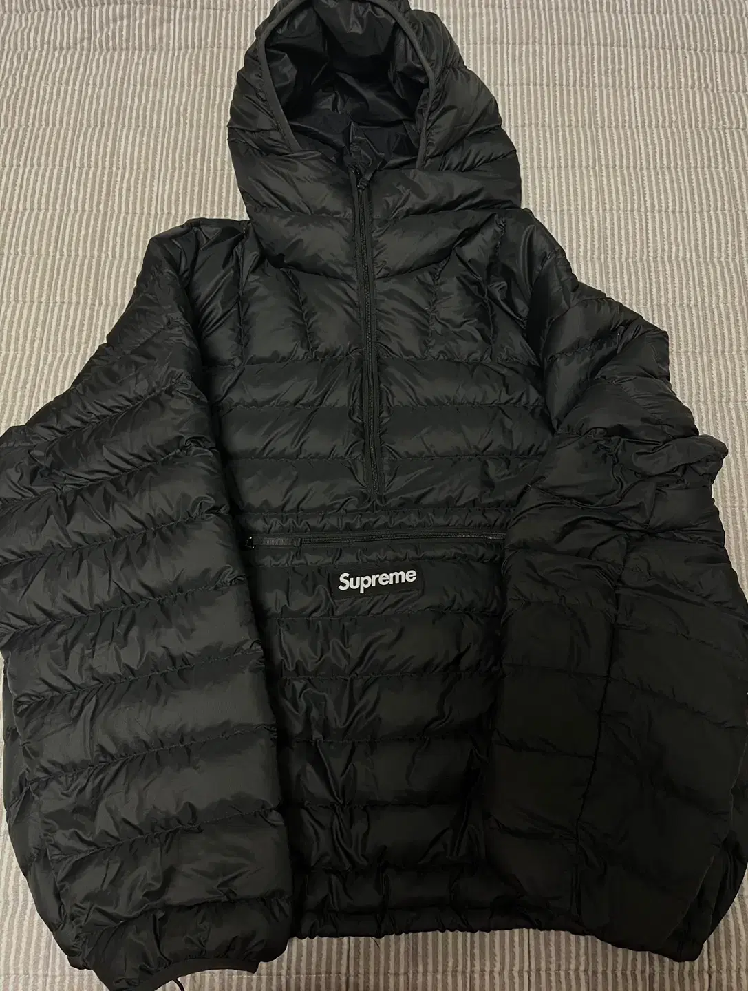 Supreme Micro Down Half-Zip Hooded Pullover Black Lightweight Padding Size M