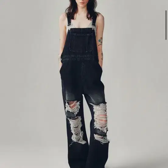 커렌트 VINTAGE DISTRESSED DENIM OVERALL