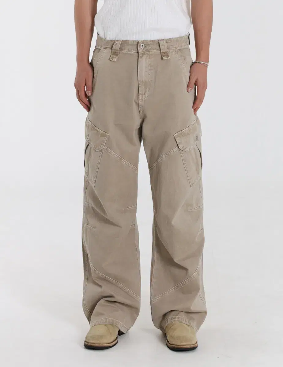 [M] Dying Washing Cargo Pants Beige New