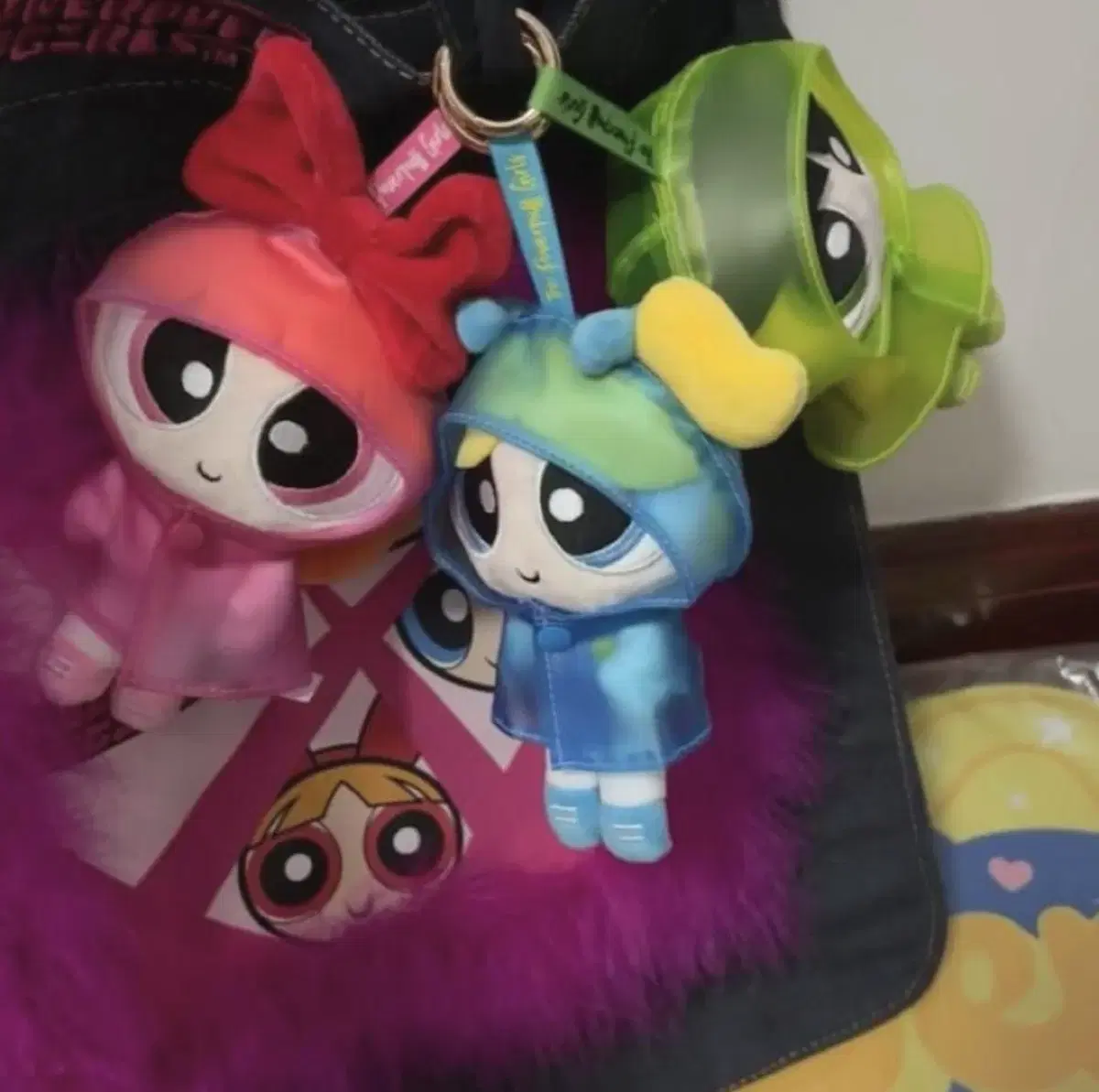 (Unsealed) Powerpuff Girls Blossom Bubble Buttercup Nui-Gurumi Raincoat doll keyring Merchandise